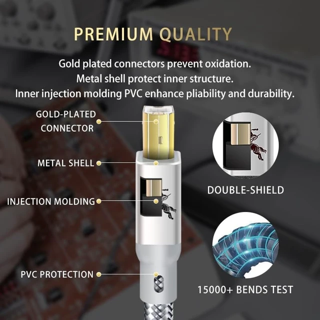 Alt view image 3 of 5 - Impeto Audiophiles USB-B to USB-C Printer Cable, HiFi DAC Type-C to Type-B OTG Audio Cable, Data Cable Digital Cable 3.2ft/1M