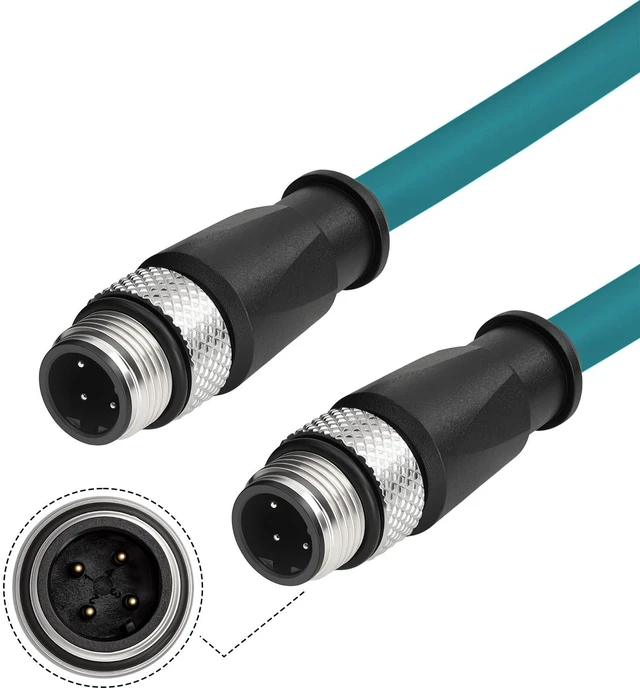 Main image of ZBLZGP M12 4-Pin D-Code Profinet Cable (1M, Male to Male), IP67 Shielded Cat5e Industrial Ethernet Cable for Omron, Sick, Baumer Encoder, Sensor, Camera & PLC, Teal PVC