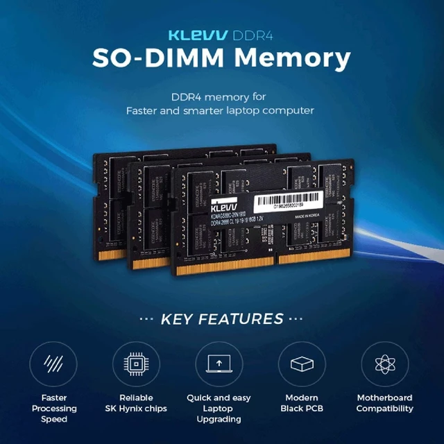 Alt view image 2 of 5 - KLEVV DDR4 64GB (2x32GB) 3200MHz CL22 1.2V SODIMM Laptop Ram Memory SK Hynix Chip (KD4BGSA80-32N220D)