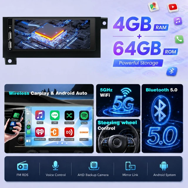 Alt view image 3 of 5 - 4+64G Android Car Radio Stereo for Dodge Ram 1500/2500/3500 19942001