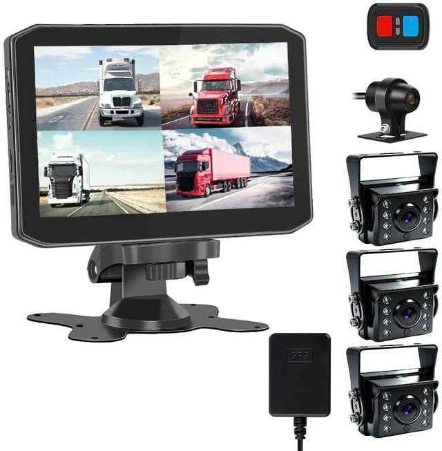 Main image of VSYSTO 4CH Truck Dash Cam, 7'' Monitor 4 Split Screen GPS 1080P Front & Sides & Rear Infrared Night Vision Lens Backup Camera for Semi Trailer Van Tractor RV, Parking Guard, Loop Recording (H7)