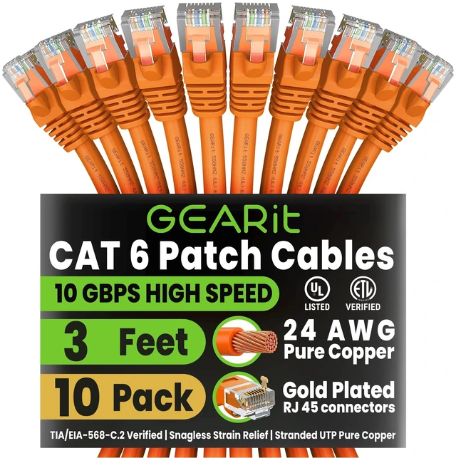 Main image of GEARit Cat6 Patch Cables Cat 6 Ethernet Cable 7 ft 10-Pack Orange