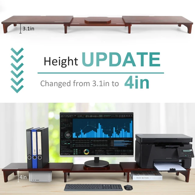 Alt view image 2 of 5 - Nnewvante Bamboo Monitor Riser, 60 inch Upgrade Height Large TV Riser