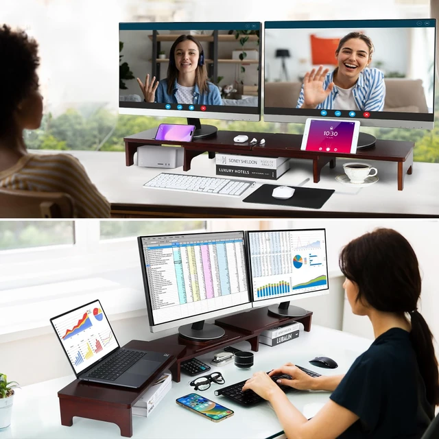 Alt view image 3 of 5 - Nnewvante Bamboo Monitor Riser, 60 inch Upgrade Height Large TV Riser