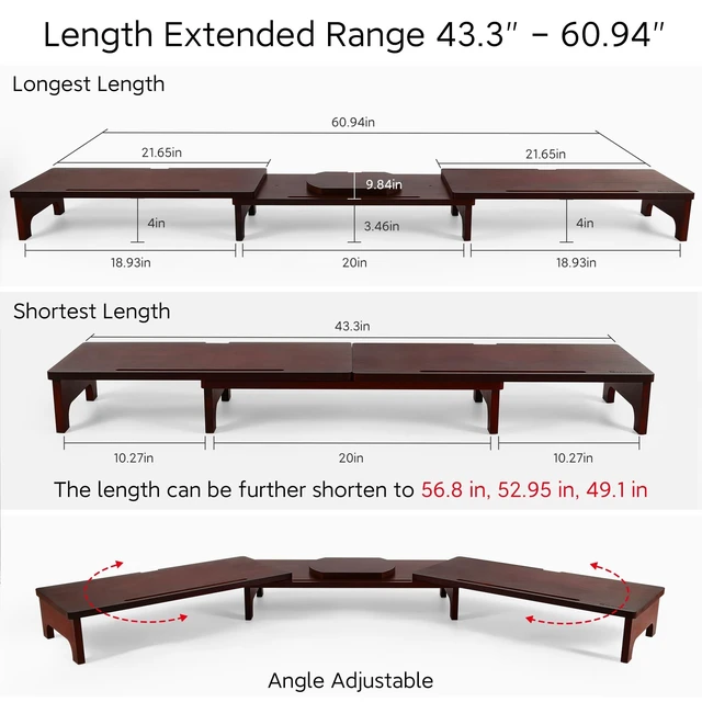 Alt view image 5 of 5 - Nnewvante Bamboo Monitor Riser, 60 inch Upgrade Height Large TV Riser