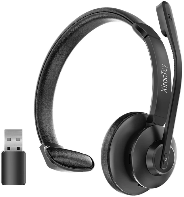 Main image of XirocTcy Wireless Headset with Mic for Work, Bluetooth Headset, Mic Clear Calls, Wireless Headphones with AI Noise Cancelling Microphone (Bluetooth 5.3 & Mic Mute), USB Dongle, for PC/Zo