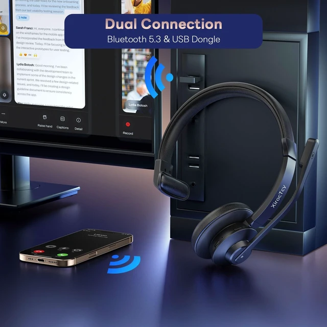 Alt view image 5 of 5 - XirocTcy Wireless Headset with Mic for Work, Bluetooth Headset, Mic Clear Calls, Wireless Headphones with AI Noise Cancelling Microphone (Bluetooth 5.3 & Mic Mute), USB Dongle, for PC/Zo