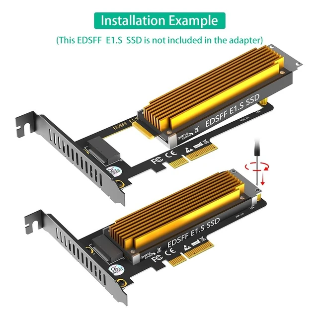 Alt view image 5 of 5 - Mustpoint PCI-E 4.0 4X to NVMe Ruler 1U GEN-Z EDSFF 9.5mm 15mm 25mm Thickness Short SSD E1.S with Heat Sink PM9A3 PM9D3 P5801X Carrier Adapter