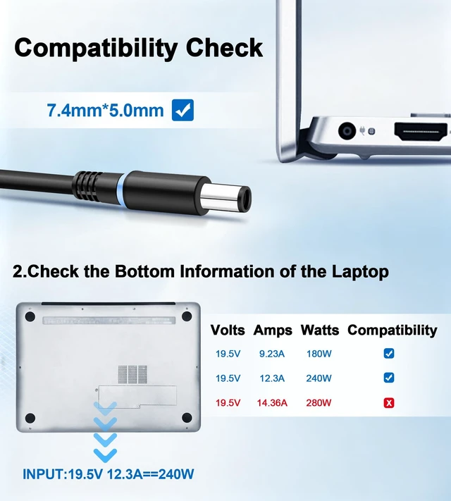 Alt view image 3 of 5 - 240W Laptop Charger Compatible with Dell G15 G16 G7 G5 G3