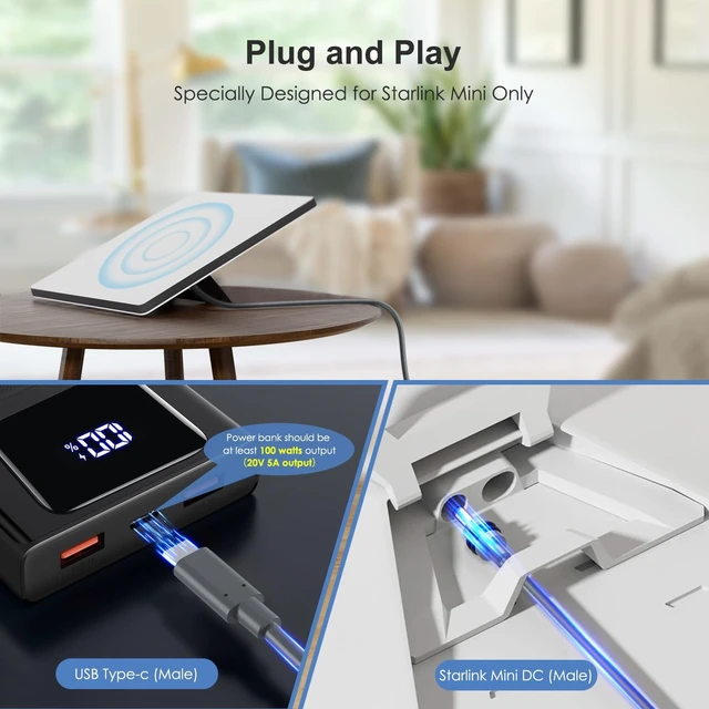 Alt view image 4 of 5 - Starlink Mini USB C to DC Power Cable 33FT, PD 100W USB Type C to DC Cord