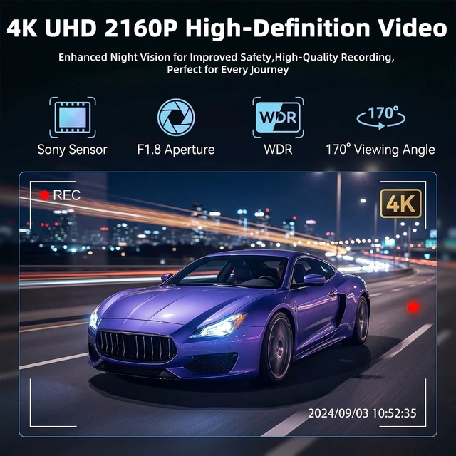 Alt view image 2 of 5 - 4K+1080P Dual Dash Cam WiFi HD Car Dash Cam Front and Rear Car Camera