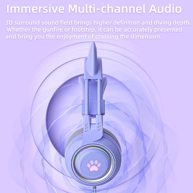 Alt view image 3 of 5 - Xmenha Cat Ear Headphones Purple Gaming Headset with Mic for Switch Xbox One PS4 PS5, Cute Girl Kids Wired Headphones Light up Kawaii Kitty Noise Cancelling Headphones for Gamer PC Laptop