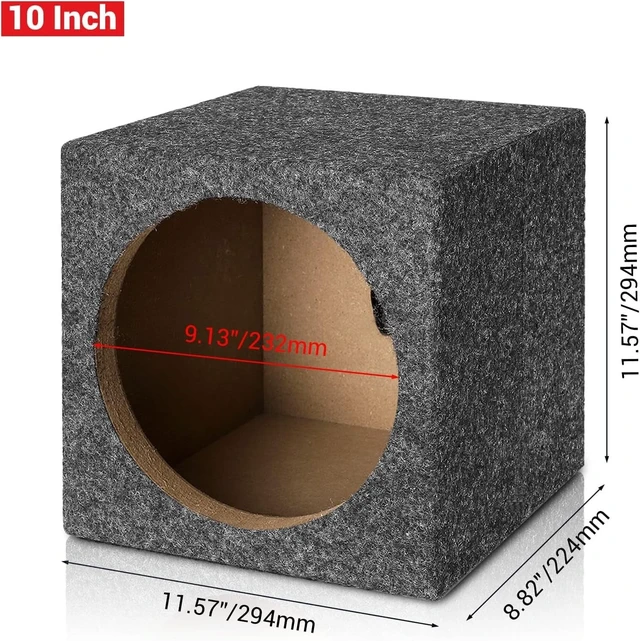 Alt view image 2 of 5 - 10" Car Subwoofer Box & Enclosure, Gray Carpet Unloaded Box, Vent Sub Box