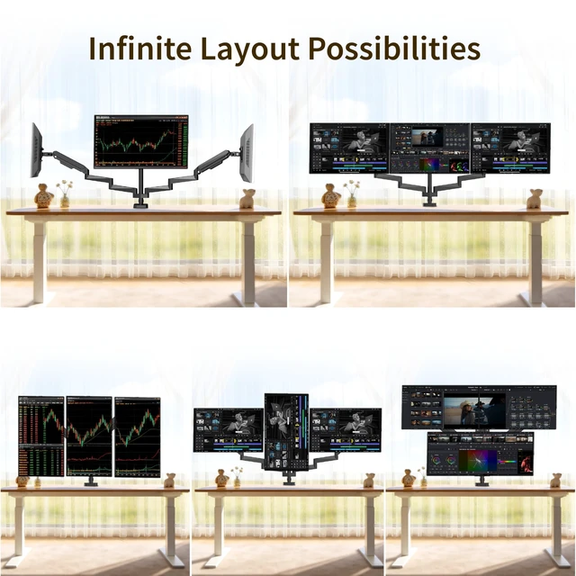 Alt view image 3 of 5 - Triple Monitor Mount for 13-32" Screens, Monitor Stand with Long Arm