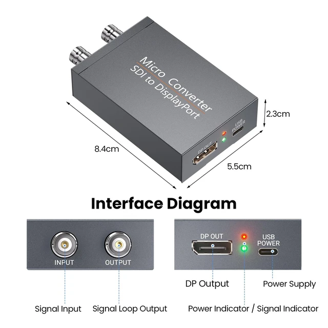 Alt view image 5 of 5 - Eimpueia SDI to DisplayPort Converter with SDI Loopout, Embedded Audio