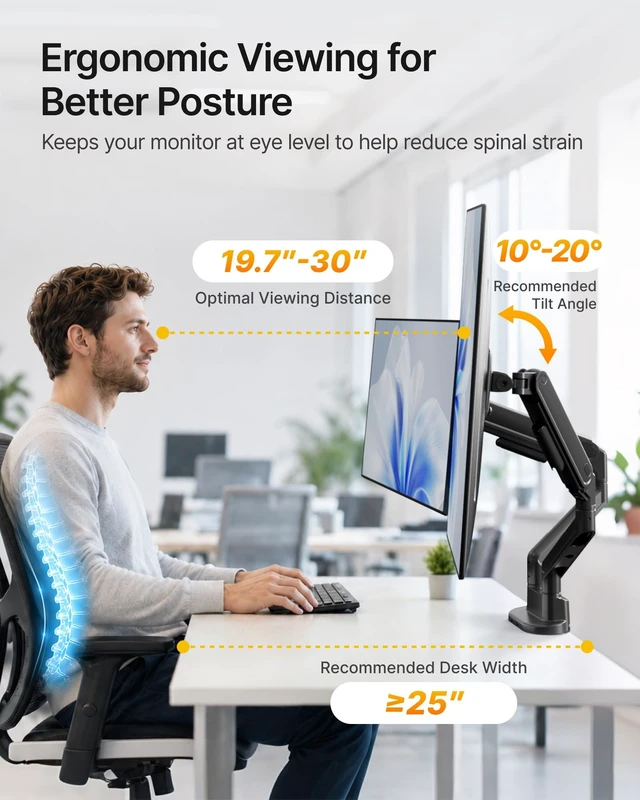 Alt view image 3 of 5 - monTEK Heavy-Duty Dual Monitor Arm, 26.4 lbs, 1740" Full MotionBlack