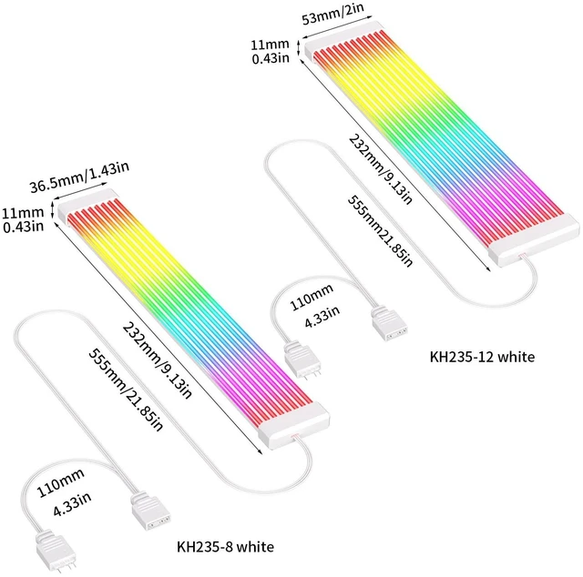 Alt view image 2 of 5 - RGB Cable Extension PC Kit, RGB PC Cables Extension, Flexible ARGB Lighting Sleeves,Fits 8Pin/24Pin Cover for Motherboard and GPU PC Cables, 5V 3Pin ARGB SYNC, RGB PSU Cables White
