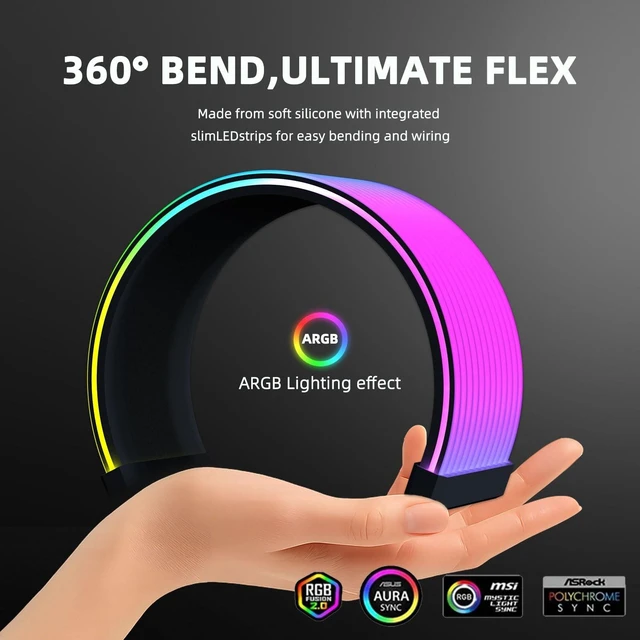 Alt view image 3 of 5 - RGB Cable Extension PC Kit, RGB PC Cables Extension, Flexible ARGB Lighting Sleeves,Fits 8Pin/24Pin Cover for Motherboard and GPU PC Cables, 5V 3Pin ARGB SYNC, RGB PSU Cables White