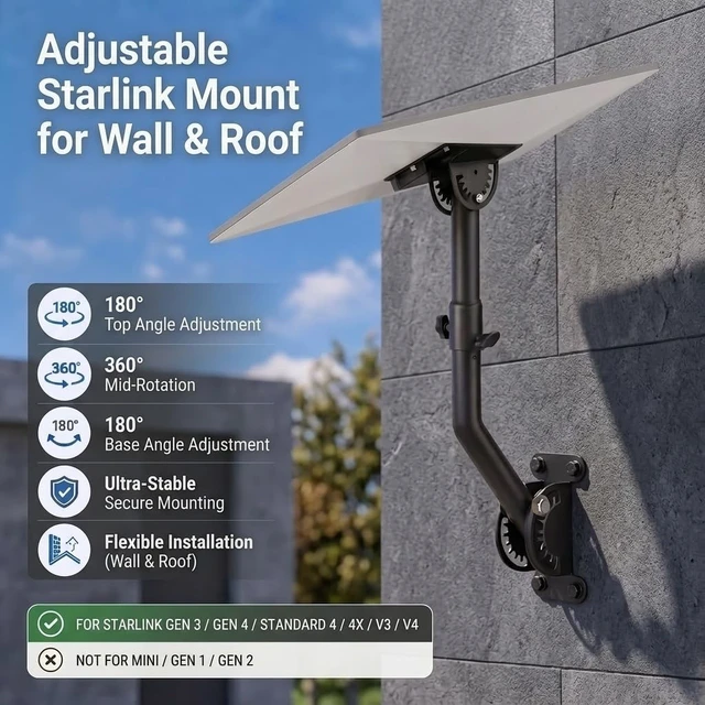 Alt view image 2 of 5 - Standard 4/4X Mount for Starlink, Adjustable Outdoor Wall/Roof Mounting Kit