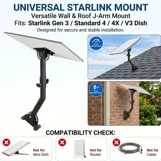 Alt view image 5 of 5 - Standard 4/4X Mount for Starlink, Adjustable Outdoor Wall/Roof Mounting Kit
