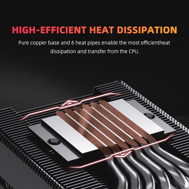 Alt view image 3 of 5 - 45mm Low Profile CPU Cooler, 6 Heatpipes 12015 Slim PWM Fan