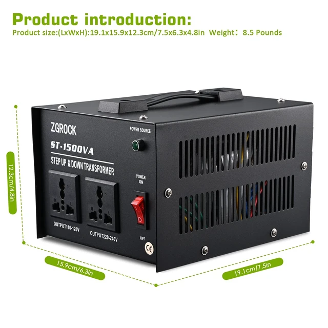 Alt view image 3 of 5 - ZGROCK 1500W Voltage Converter Transformer Heavy Duty Step Up/Down- 110 / 220V- Circuit Breaker Protection