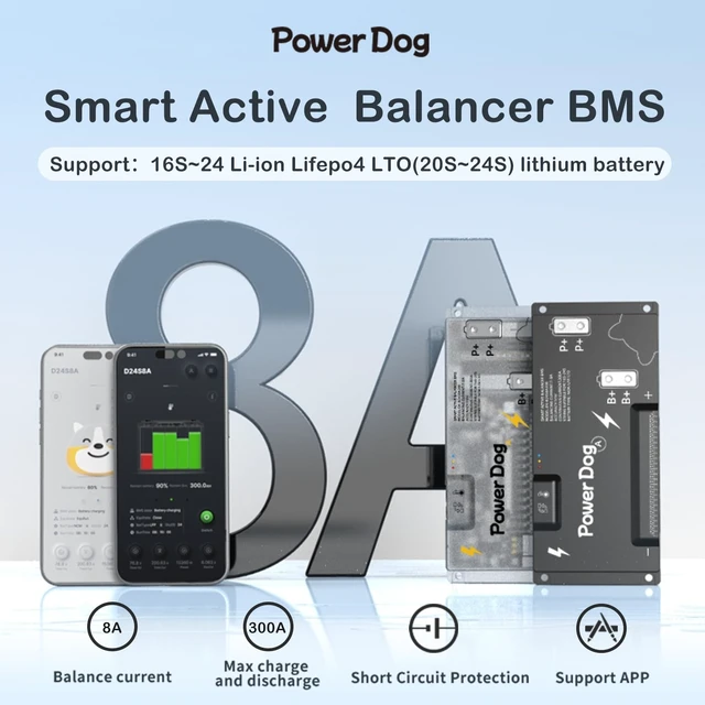 Alt view image 2 of 5 - PowerDog Smart Active Balance BMS 200-300A+8A 16s~24s Lifepo4 / Li-ion/LTO/NCA (24S250A+8A)