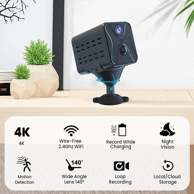 Alt view image 2 of 5 - 4K Spy Camera WIFI Security Cameras Indoor, 2,800 mAh battery capacity