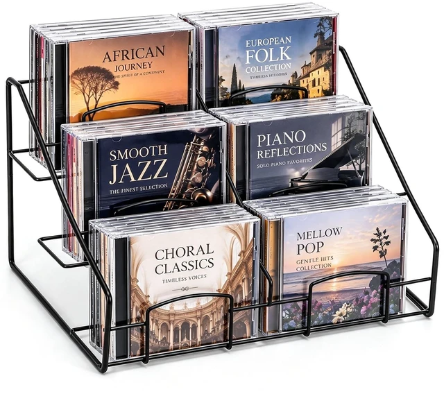 Main image of Frcctre 3-Tier CD Storage Holder, Metal DVD/CD Display Stand Organizer Rack