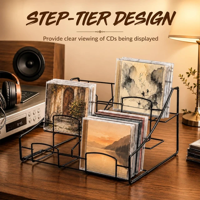Alt view image 5 of 5 - Frcctre 3-Tier CD Storage Holder, Metal DVD/CD Display Stand Organizer Rack