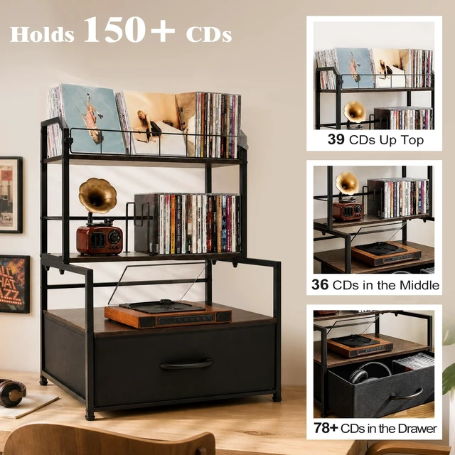 Alt view image 3 of 5 - Xykzra CD Storage Rack with Player Stand, 3-Tier Desktop Media Organizer