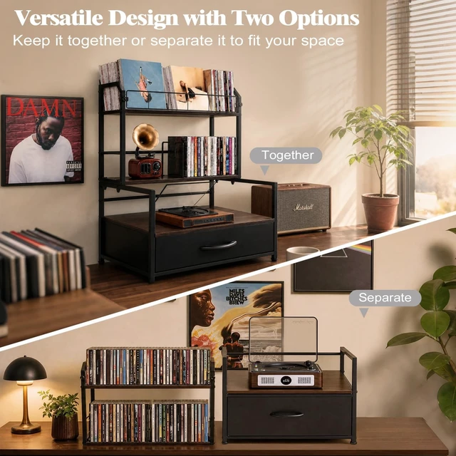 Alt view image 4 of 5 - Xykzra CD Storage Rack with Player Stand, 3-Tier Desktop Media Organizer