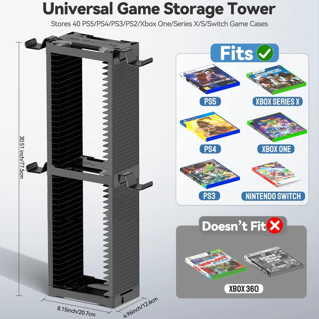 Alt view image 2 of 5 - Video Game Disc Rack Tower Storage Holder Stand Universal for PS5/PS4/XBOX One/Series/NS Game, Game Organizer Shelf Display Stand for Wall Mount/Desk/Floor with Controller Holder Sega Genesis Consoles