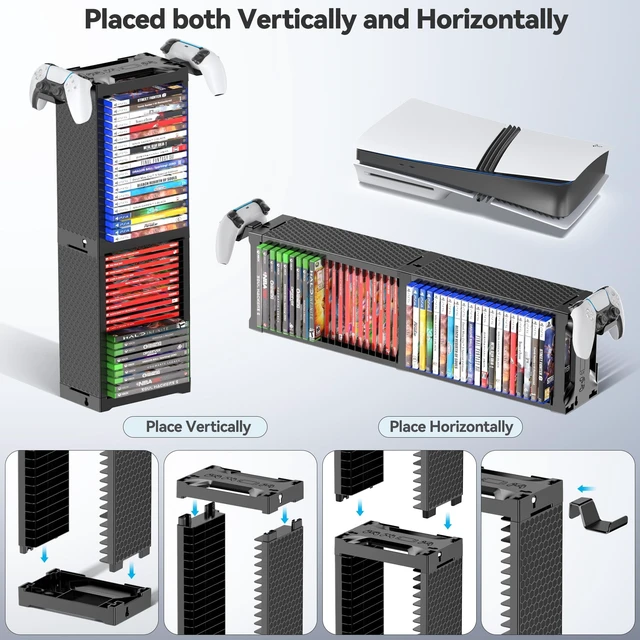 Alt view image 3 of 5 - Video Game Disc Rack Tower Storage Holder Stand Universal for PS5/PS4/XBOX One/Series/NS Game, Game Organizer Shelf Display Stand for Wall Mount/Desk/Floor with Controller Holder Sega Genesis Consoles