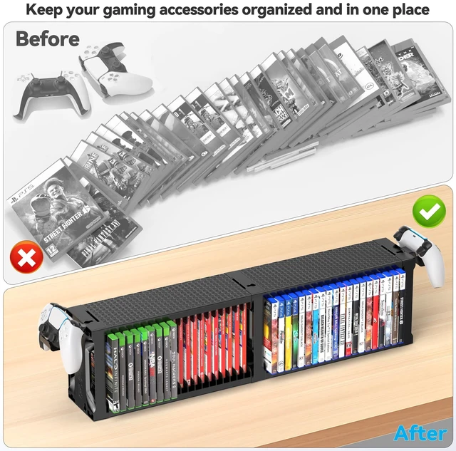 Alt view image 5 of 5 - Video Game Disc Rack Tower Storage Holder Stand Universal for PS5/PS4/XBOX One/Series/NS Game, Game Organizer Shelf Display Stand for Wall Mount/Desk/Floor with Controller Holder Sega Genesis Consoles