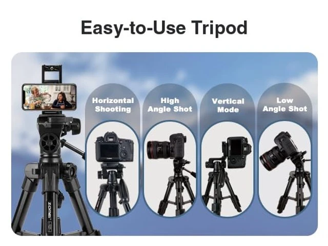 Alt view image 3 of 5 - Q100 21" Desktop Mini Tripod, Aluminum with 2in1 Phone&Tablet Clip
