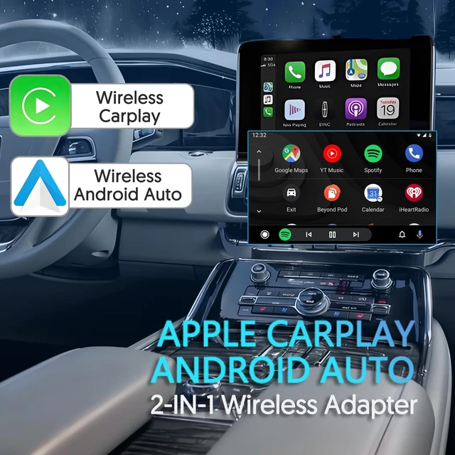 Alt view image 2 of 5 - Carplay Adapter & Android Auto Wireless Adapter, USB + Type-C Dual Interface, 2 in 1 Auto Car Play Wireless Dongle for OEM Wired Carplay Car with iPhone iOS 10+ / Android 11+