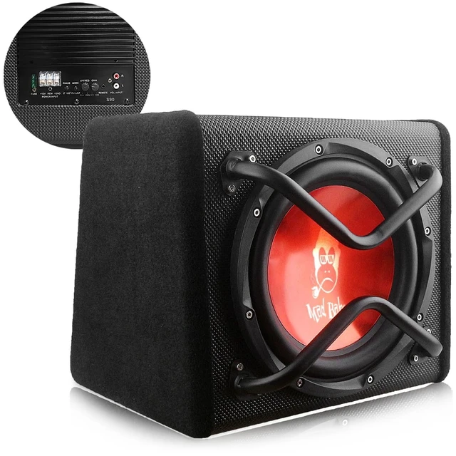 Main image of ian cars 10"" 1000W Edition Active Car Subwoofer, Includes Loaded Enclosure with Amplifier (Subwoofer-B), Red
