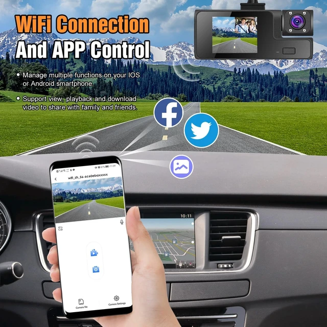 Alt view image 5 of 5 - 1080P FHD 3 Channel Car Dash Cam, Front Rear and Inside Dash Camera with Loop Recording, Motion Detection, Reversing Visual, 170 Wide Angle, 64G Card Included