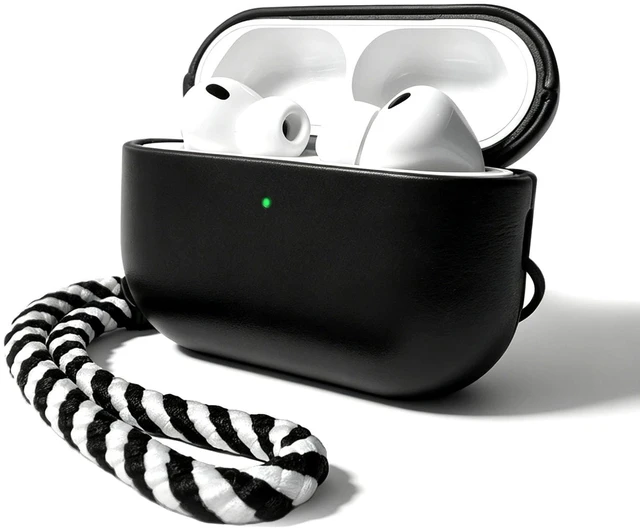 Main image of Melnkoc for AirPods Pro 3 Genuine Leather CaseAll-Round ShockproofMulti Leather, Frame+Hide Patented Dual LayerWireless Charging ReadyLED Visiblewith Lanyard (Black, Waxed Leather)