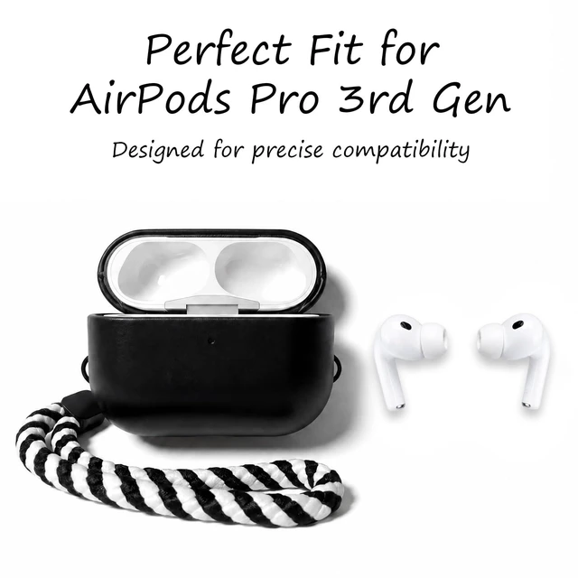 Alt view image 2 of 5 - Melnkoc for AirPods Pro 3 Genuine Leather CaseAll-Round ShockproofMulti Leather, Frame+Hide Patented Dual LayerWireless Charging ReadyLED Visiblewith Lanyard (Black, Waxed Leather)
