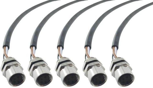 Main image of Hntcesdg 5PCS M8 4 Pin A Code Female Connector Cable, 1.64FT/0.5M Straight Back Mount Cable Waterproof IP67 UnShielded Aviation Socket Soldered Wire Electrical Cable Sensor Receptacle