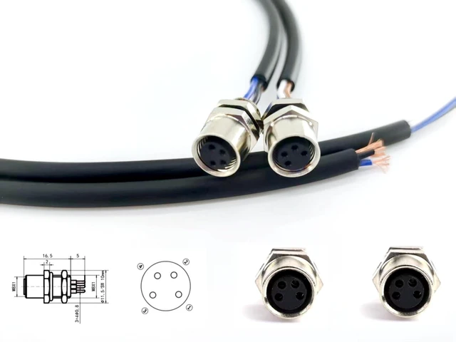 Alt view image 3 of 5 - Hntcesdg 5PCS M8 4 Pin A Code Female Connector Cable, 1.64FT/0.5M Straight Back Mount Cable Waterproof IP67 UnShielded Aviation Socket Soldered Wire Electrical Cable Sensor Receptacle