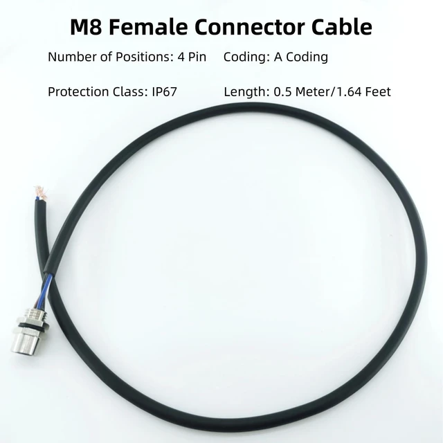 Alt view image 2 of 5 - Hntcesdg 5PCS M8 4 Pin A Code Female Connector Cable, 1.64FT/0.5M Straight Back Mount Cable Waterproof IP67 UnShielded Aviation Socket Soldered Wire Electrical Cable Sensor Receptacle