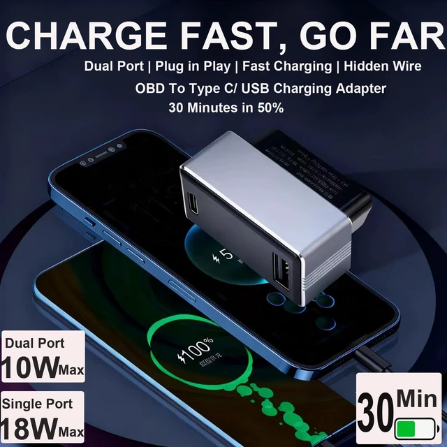 Alt view image 4 of 5 - OBD Fast Charger Power Adapter Dual Port for Tesla Model 3/Y/S/X Dash Cams