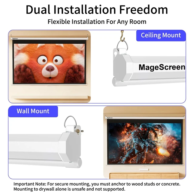 Alt view image 4 of 5 - MageScreen 150" 16:9 Manual Projector Screen Pull Down