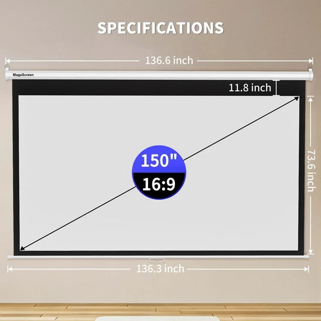 Alt view image 5 of 5 - MageScreen 150" 16:9 Manual Projector Screen Pull Down