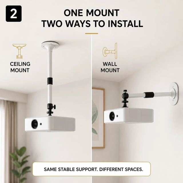 Alt view image 3 of 5 - Universal Projector Ceiling Mount, Adjustable Height, Supports up to 15lbs