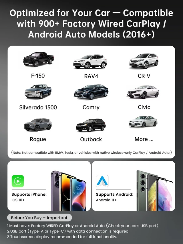 Alt view image 4 of 5 - 5iveSky Wireless CarPlay Adapter for iPhone, Wireless Android Auto Adapter for Factory Wired Systems, Auto Reconnect, WiFi 6 & Bluetooth 5.3, Plug and Play CarPlay Adapter for SUV Truck
