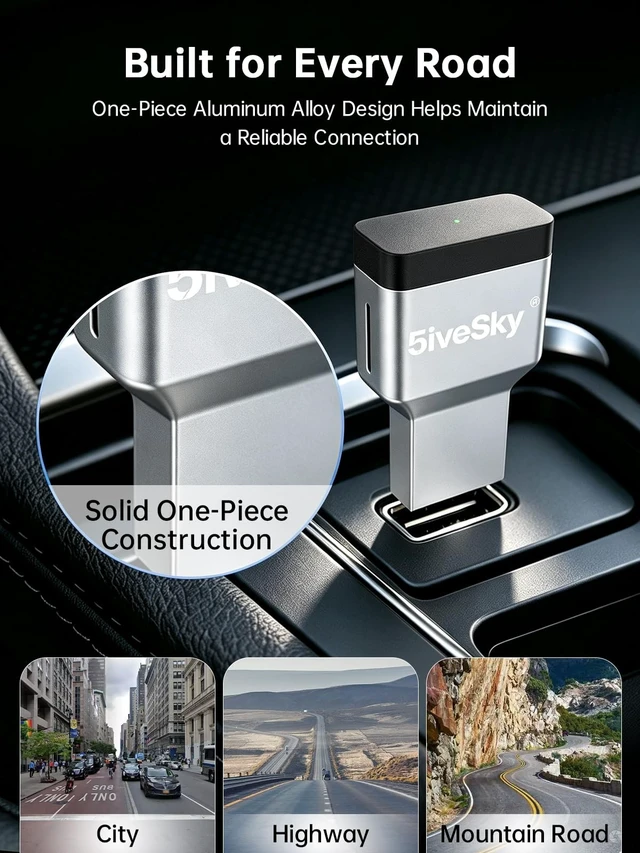 Alt view image 5 of 5 - 5iveSky Wireless CarPlay Adapter for iPhone, Wireless Android Auto Adapter for Factory Wired Systems, Auto Reconnect, WiFi 6 & Bluetooth 5.3, Plug and Play CarPlay Adapter for SUV Truck